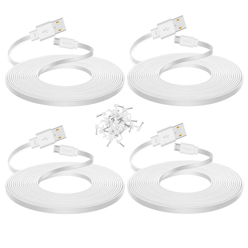 Smays 4-Pack 25 ft Extension Cable for WYZE Cam v4, v3, and v3 Pro, Long Flat Micro USB Cord