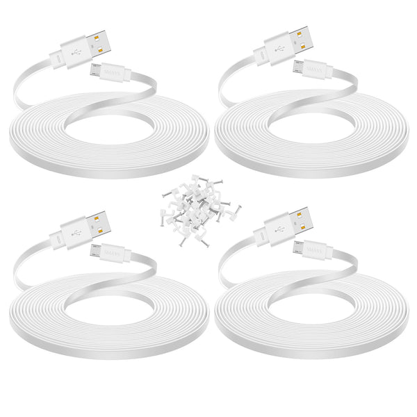 Smays 4-Pack 25 ft Extension Cable for WYZE Cam v4, v3, and v3 Pro, Long Flat Micro USB Cord