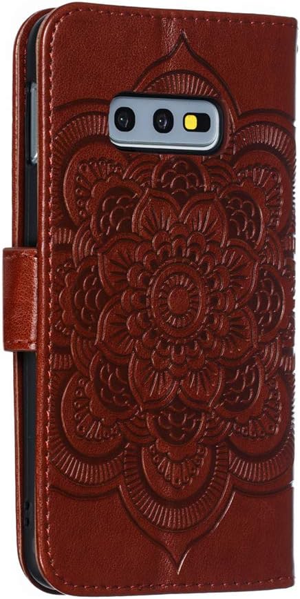 LEECOCO Mandala Brown Case for Galaxy S10e, Luxury PU Leather Flip Wallet with Magnetic Stand & Card Slot