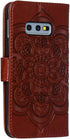 LEECOCO Mandala Brown Case for Galaxy S10e, Luxury PU Leather Flip Wallet with Magnetic Stand & Card Slot