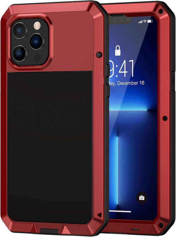 Lanhiem Metal Case for iPhone 13 Pro Max, Heavy Duty Shockproof Tough Rugged Case with Glass Screen Protector