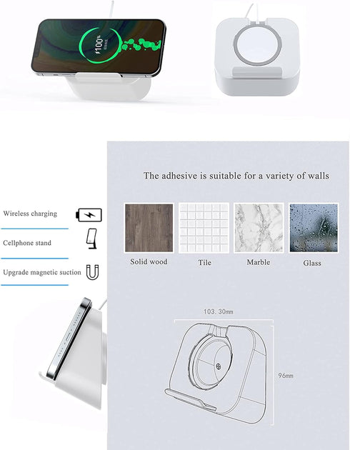 Phone Wall Mount for Magsafe Charger, Bedside Holder Compatible with Magsafe Accessories for iPhone 12/13 (White)