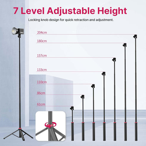 VIJIM MT-79 81" 1/4" 360 Pocket3 Extendable Photography Light Stand, Portable Adjustable Light Tripod with Screw, Ball
