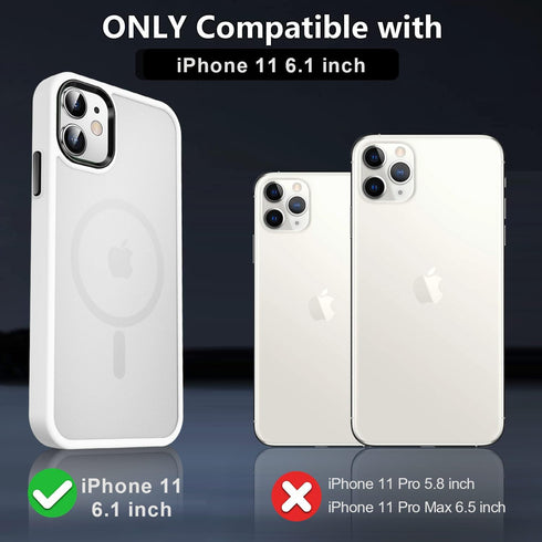 MOCCA Slim Shockproof Case for iPhone 11 (6.1") - Frosted White, MagSafe Compatible, with Glass & Camera Lens