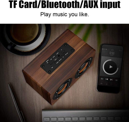 Retro Wooden Bluetooth Speaker - Combination Wireless Dual Loudspeakers, 3D Surround Speaker, Dual 5W Speakers, Redwood