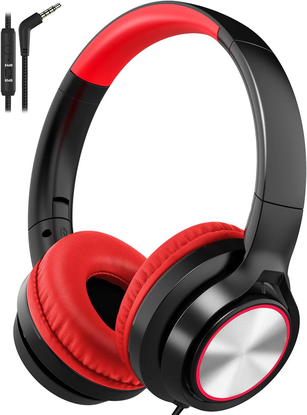 Wired Over Ear Kids Headphones with Microphone, Volume Limited 85dB/94dB for Boys Girls Teens, School/Travel/iPad
