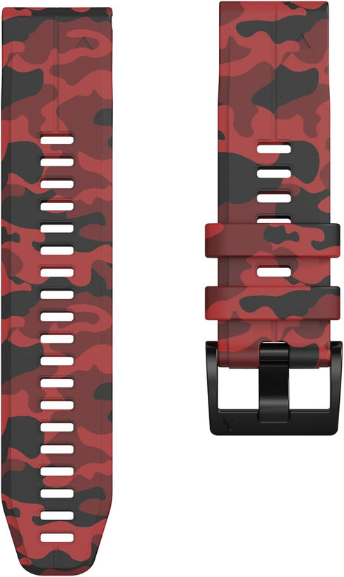 ANCOOL Compatible Fenix 7X Bands, 26mm Silicone Replacement Watchbands for Fenix 5X/5X Plus/6X/6X Pro (Camouflage Red)