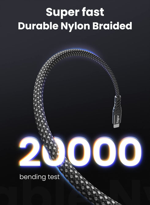 Fasgear 240W USB C to USB C Cable 10ft, PD 3.1 USB 2.0 Type C 5A Fast Charging Charger Cable, Right Angle Nylon Braided
