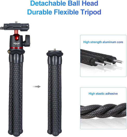 ULANZI Camera Tripod, Mini Flexible Stand with Hidden Phone Holder, 1/4'' Screw for Universal Cameras