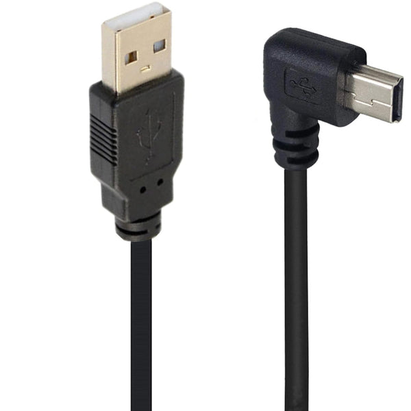 90 Degree Mini USB Cable 4.9FT, Black Left Angle, Mini 5pin USB B Male to USB 2.0 Male for GPS Dash Cam Data Sync.