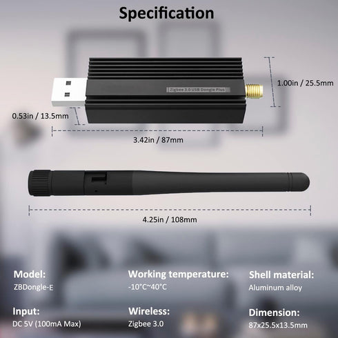 Zigbee 3.0 USB Dongle Plus-E Gateway, Universal Zigbee Gateway Adapter with Antenna, for Home Assistant, Open HAB,