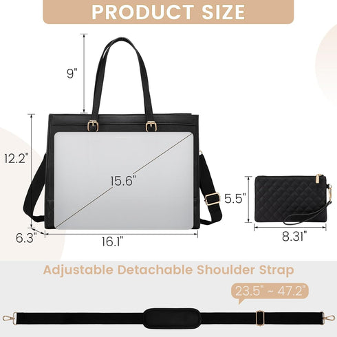 LOVEVOOK Laptop Bag for Women, 15.6 Inch Canvas Laptop Tote Bag, Large Capacity Work Bag with Clutch Purse, Computer