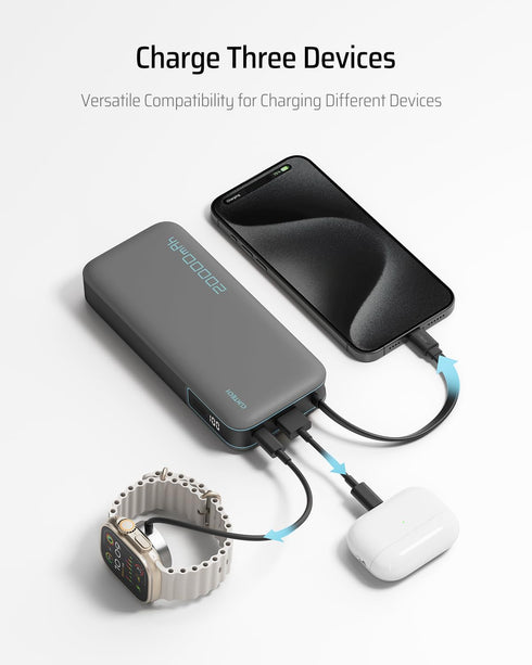 CUKTECH 45W 20000mAh Power Bank, Portable Charger with Built-in USB C Cable for Travel, Fast Charging Battery Pack