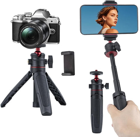 Generic Mini Tripod Selfie Stick 3-in-1 Extension Pole with Phone Clamp - Aluminum