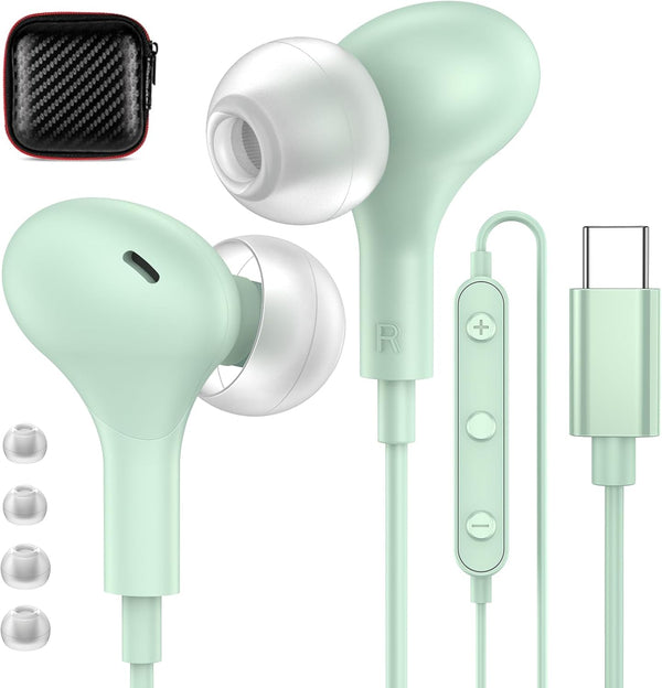 USB C Headphones Magnetic Wired Earbuds Noise Canceling in-Ear USB Type C Earphones with Microphone Volume Control