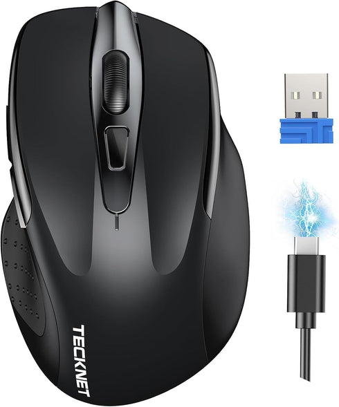 TECKNET Wireless Mouse Rechargeable, 2.4G USB-A Silent Mouse, Quiet Click, 6 Adjustable 4800