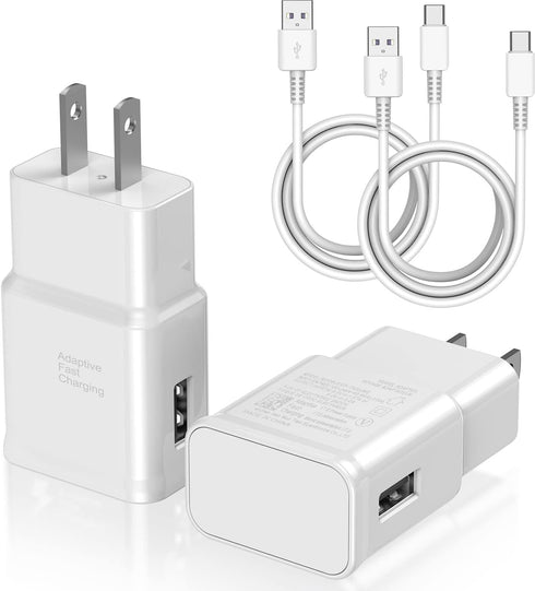 Fast Charging Type C Charger, 2 Pack USB C Wall Block & 3ft Cable for Samsung Galaxy S8/S9/S10, Note 8/9/10, Pixel 3.