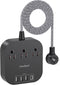 Power Strip with USB C, 3 Outlets, 4 USB Ports (22.5W/4.5A), 5ft Braided Extension Cord, Black Non Surge Protector