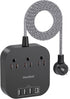 Power Strip with USB C, 3 Outlets, 4 USB Ports (22.5W/4.5A), 5ft Braided Extension Cord, Black Non Surge Protector