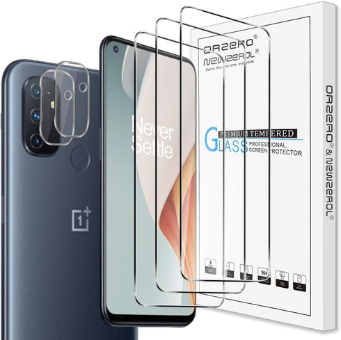 Orzero Compatible for OnePlus Nord N100, 3 Pack Tempered Glass Screen Protector + 2 Pack Flexible Camera Lens