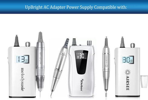 UpBright 24V AC/DC Adapter Compatible with MelodySusie BTArtbox AIRSEE 30000 rpm DR-2036 MS-2019 DR-2031 Make Beauty a New Smart Scamander Rechargeable Nail Drill DC0-24V Power Supply Battery Charger