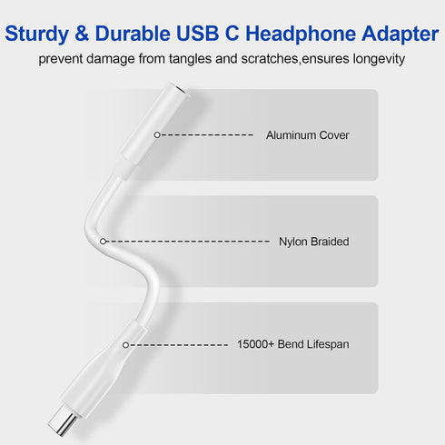 USB C to 3.5mm Adapter for Samsung Galaxy S24, S23, S22, Google Pixel 8, iPhone 15 Pro Max, Type C Audio