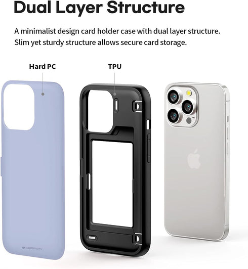 GOOSPERY Magnetic Door Bumper Case for iPhone 13 Pro, Card Holder Wallet, Lilac Purple