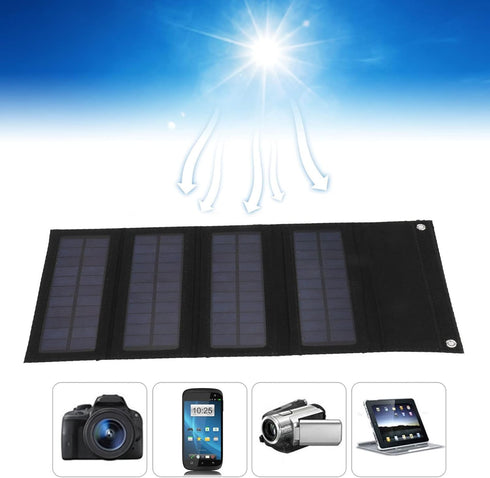 40W 4 Fold Solar Panel Charging Bag, Folding Bag for Outdoor Camping, Hiking, Emergency Charging (Black)