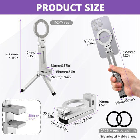 Axrivonte Phone,360 Phones(Silver,Size:19 16cm) Magnetic Tripod for Rotating Phone Tripod