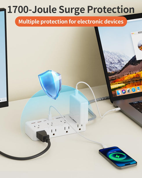 Power Strip Surge Protector, 5FT Braided Extension Cord with 8 AC Outlets and 4 USB Ports for Home Office