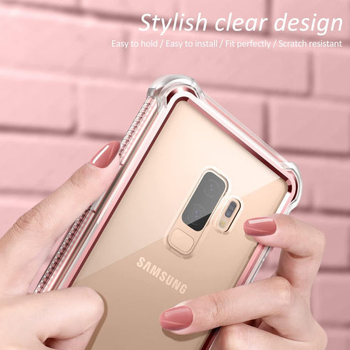Samsung Galaxy S9 Plus Case by Dexnor, with Screen Protector, Electroplated Frame, Rugged 360 Full Body (Metallic Pink)