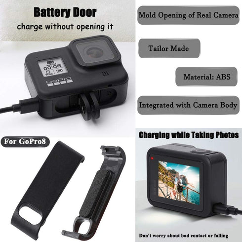 Hero8 Silicon Lens Adsorption Cap and ABS Battery Door Cover with Charging Port (2+1 Packs) for GoPro Hero 8 Black