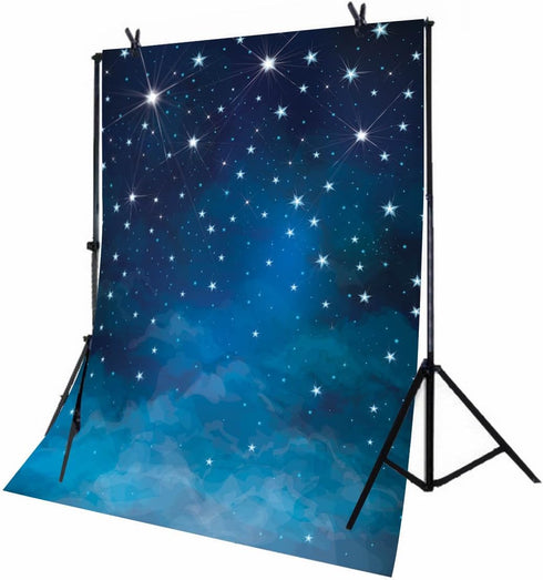 Mocsicka Starry Night Backdrops, Blue Night Sky Photo Background Birthday Party Banner Supplies 5x7ft Vinyl