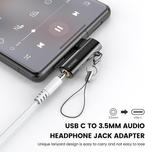 MOSWAG USB C to 3.5mm Jack Adapter, Right Angle Type USB C to AUX Jack Adapter, Compatible with Samsung S23 S22