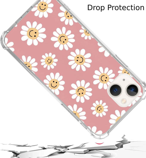 Indie Smile Face Flower Daisy Power Case for iPhone 13, Hippie Retro 90s Pink Aesthetic for Girls Boys Women Men