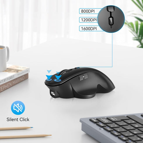 Uiosmuph BT5.1/5.0 2.4Ghz Mini Wireless Bluetooth Mouse for Travel, Silent Rechargeable Computer Mouse for Laptop
