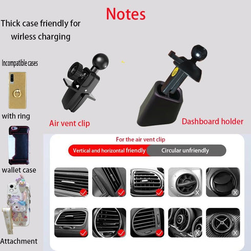 Universal Wireless Car Charger Mount, Auto-Clamping 15W Rechargeable, Air Vent Dashboard, Compatible with iPhone