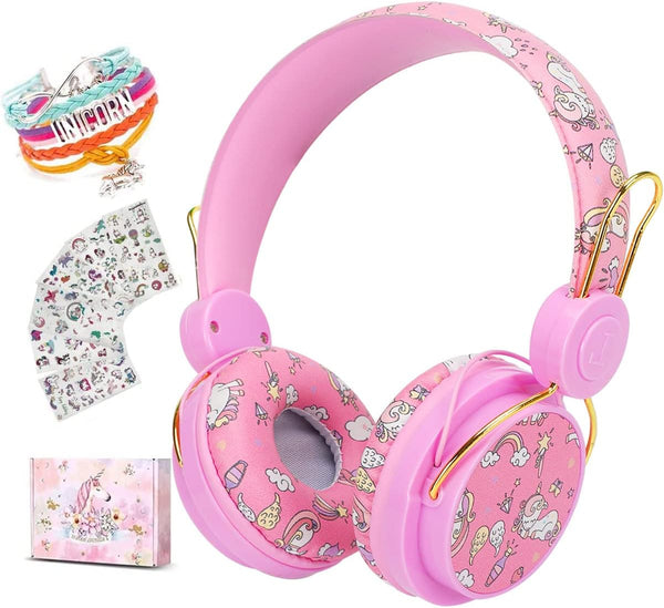 SVYHUOK Unicorn Bluetooth Headphones for Kids Girls, Pink Cat Ear Wireless Headset with Microphone, Safe Volume Limited