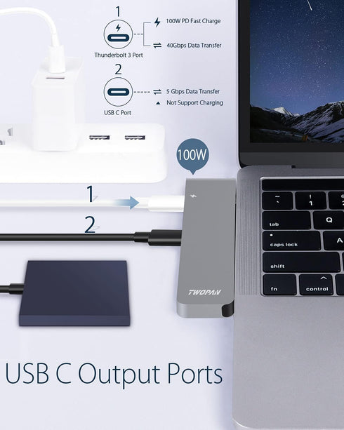 USB C Hub for MacBook Pro, 7 in 2 Multiport Adapter with 4K HDMI, Thunderbolt PD, USB 3.0, SD/TF Reader