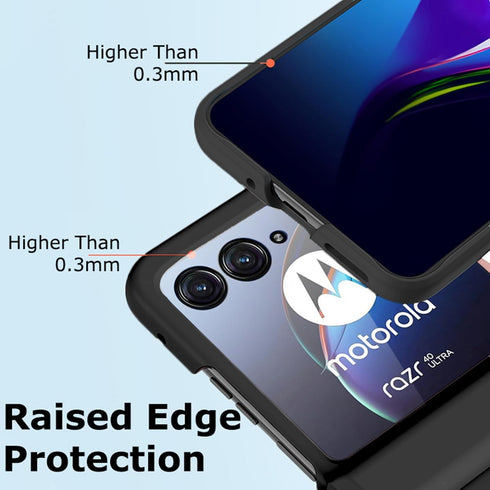 Shop Motorola Razr+ 2023 Case - Slim Hard PC Cover with Integrated Glass Screen Protector & Hinge Protection - Black.