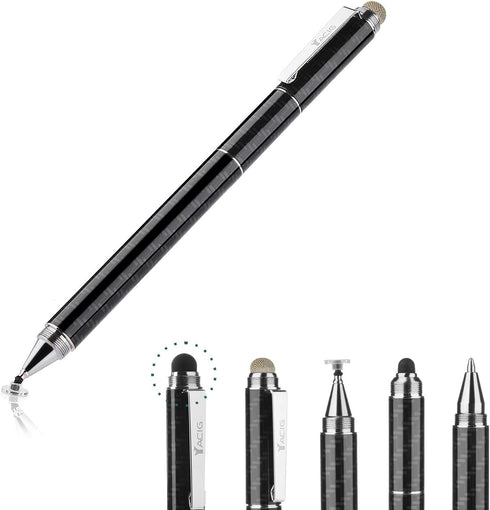Capacitive Stylus Pen, 4-in-1 High Sensitivity and Precision Touch Screen Stylus with Clear Disc Tip, Black Rubber Tip