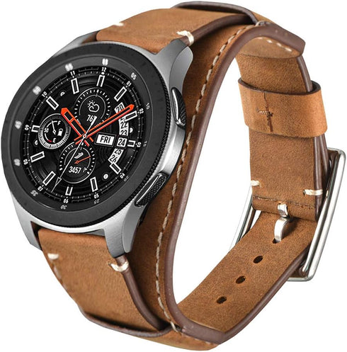 22mm Genuine Leather Cuff Bracelet Replacement Strap for Samsung Galaxy Watch 46mm/Galaxy Watch 3 45mm/Gear S3