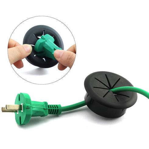 HJ Garden 2pcs Flexible Desk Cord Grommets, 2-3/8 inch Wire Organizer Hole Cover for Office Cable Management (Black)