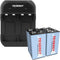 Tenergy 9V Battery Rechargeable 250mAh 4 Pack NiMH Square Battery with 2 Bay
