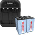 Tenergy 9V Battery Rechargeable 250mAh 4 Pack NiMH Square Battery with 2 Bay