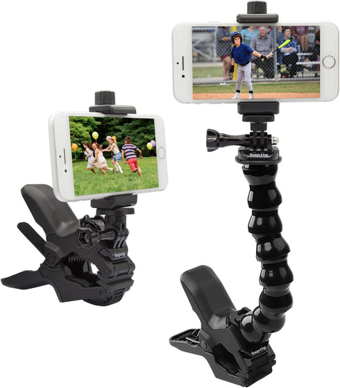 Suptig Phone Holder Desk Gooseneck Mount, Cell Phone Clamp Clip for Pole, Compatible with iPhone 14 Plus and Other