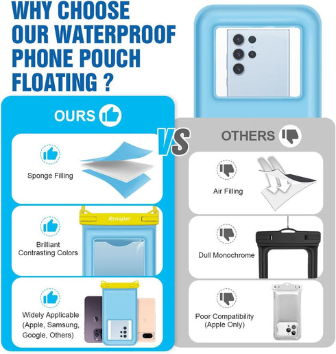 Waterproof Phone Pouch Floating, 10in Underwater Cell Phone Case with Lanyard for iPhone 15 Pro Max Plus 14/13/12/11