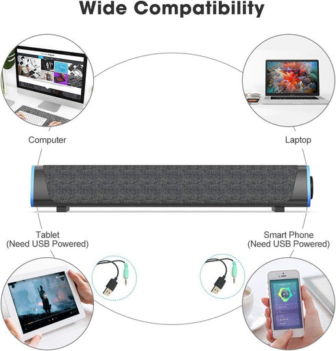 SOULION R30 Computer Speakers, USB Powered 3.5mm AUX Small PC Speakers, Colorful LED Lights with Switch Button,