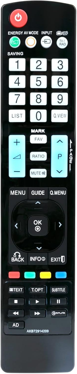 AKB72914209 Replacement Remote for LG TV Models 42PJ350, 50PJ650, 50PK250, 50PK350, 50PK550, 50PK790, 60PK550