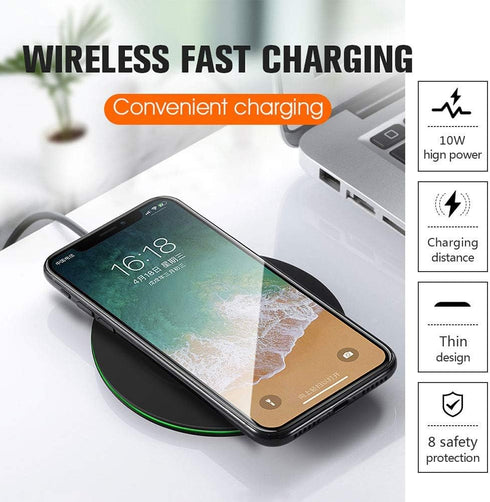Wireless Charger Ultra Slim 10W Fast Wireless Charging Station, Black Qi-Certified, Compatible with Smart Phones and